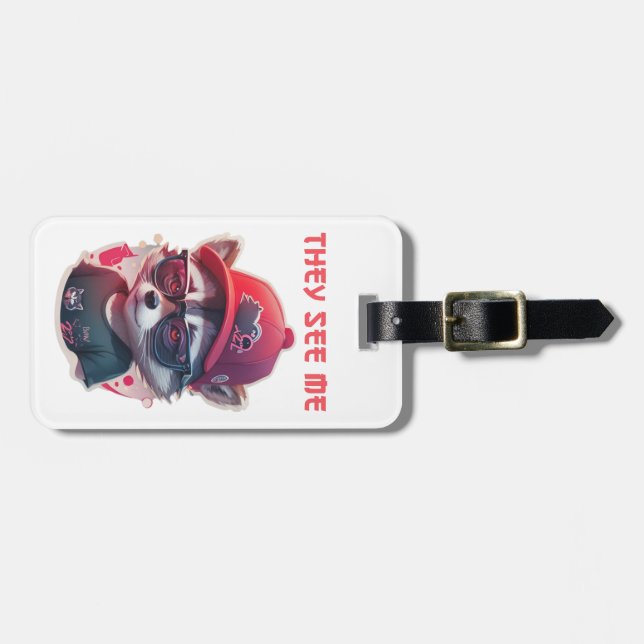 Vivid winking racoon with glasses luggage tag (Front Horizontal)
