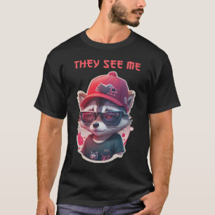 Vivid winking racoon with glasses T-Shirt