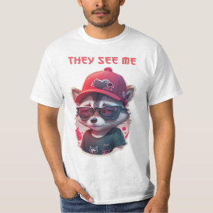 vivid winking racoon with glasses, T-Shirt