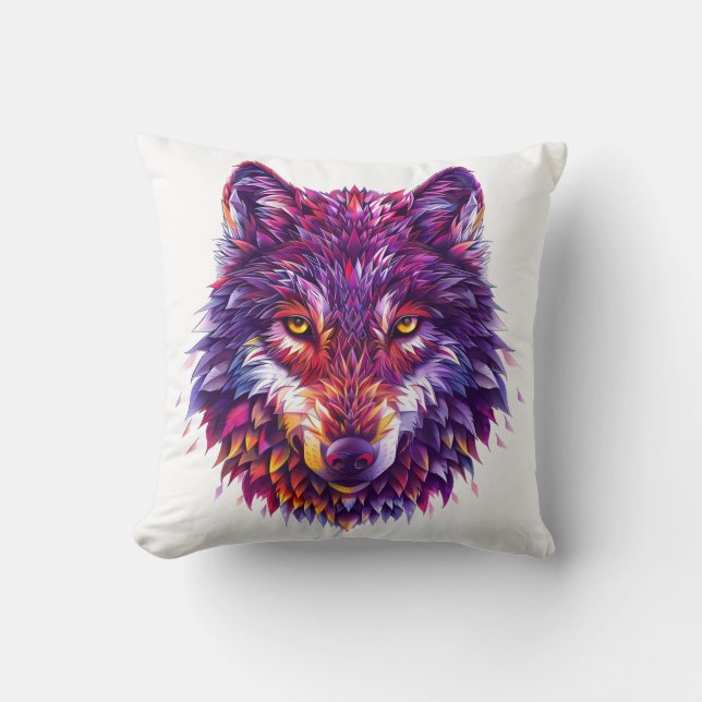 Vivid Wolf Energy Throw Pillow (Front)