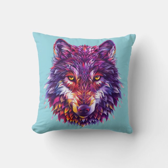 Vivid Wolf Energy Throw Pillow (Front)
