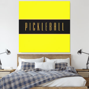 Vivid Yellow Bold Black Gold PICKLEBALL Stripes Canvas Print