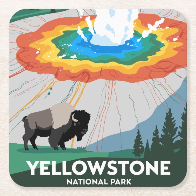 Vivid Yellowstone National Park Square Paper Coaster (Front)