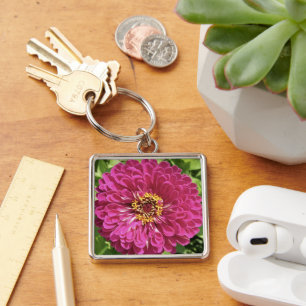 Vivid Zinnia Flower Photo Key Ring
