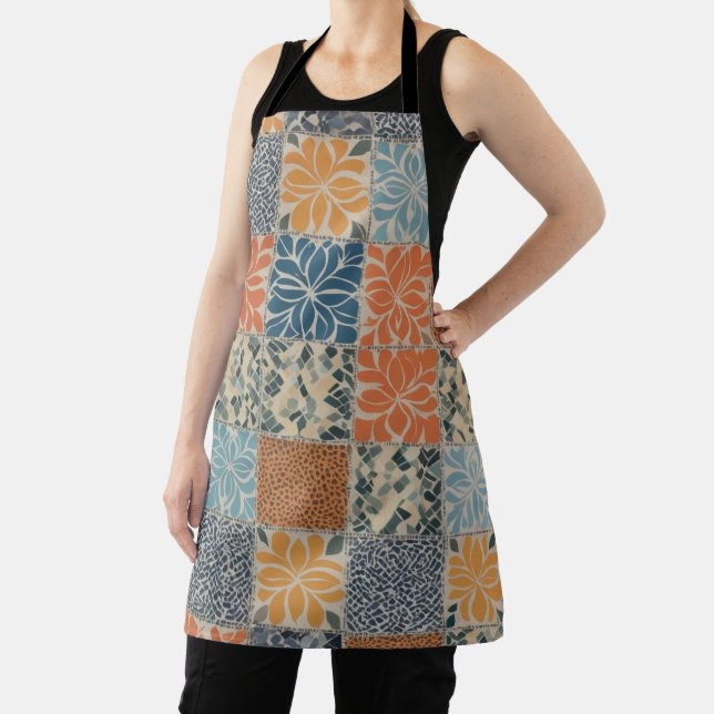 Vividly coloured animal print mosaic patterns apron (Insitu)