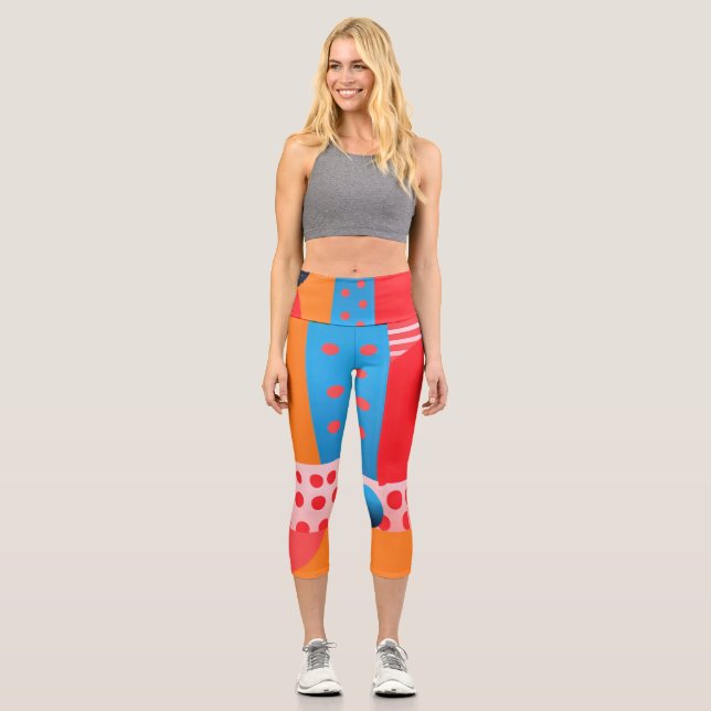 Vividly-coloured background with circles and shape capri leggings (Front)