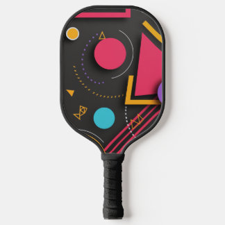 Vividly-coloured shapes on a dark background pickleball paddle