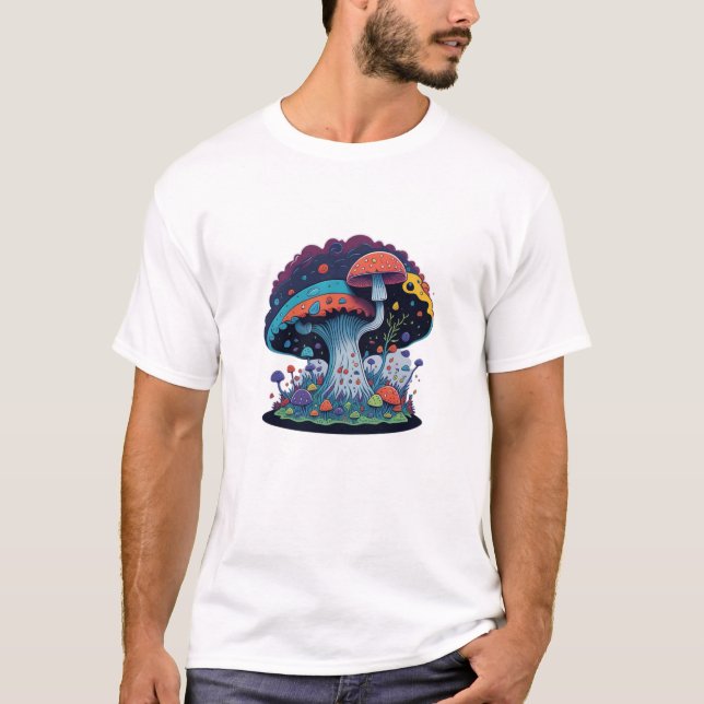 Vividly Detailed Watercolor Mushroom Art T-Shirt (Front)