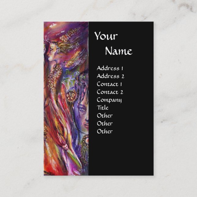 VIVIEN AND MERLIN Pink Purple Black Fantasy Business Card (Front)