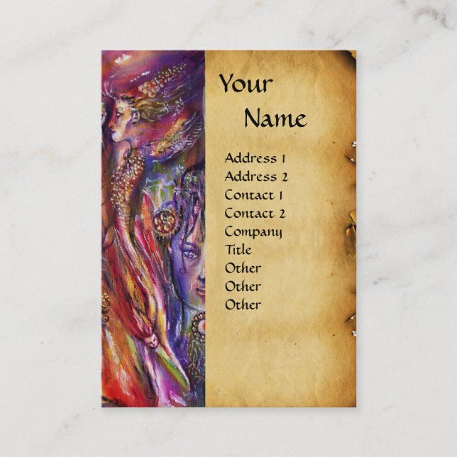 VIVIEN AND MERLIN Pink Purple Fantasy Parchment Business Card (Front)