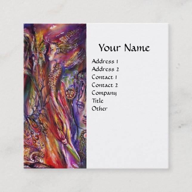 VIVIEN AND MERLIN Pink Purple White Fantasy Square Business Card (Front)