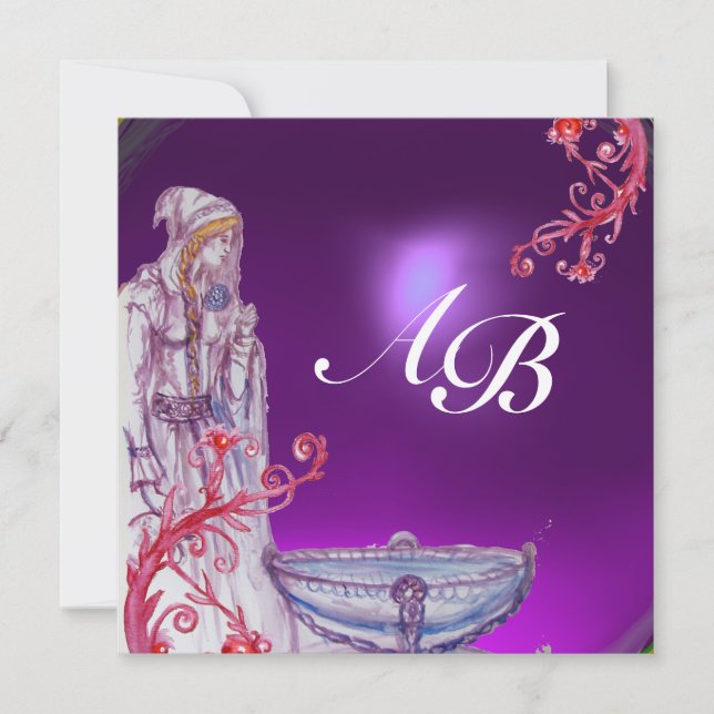 VIVIEN MONOGRAM amethyst purple gold Invitation (Front)