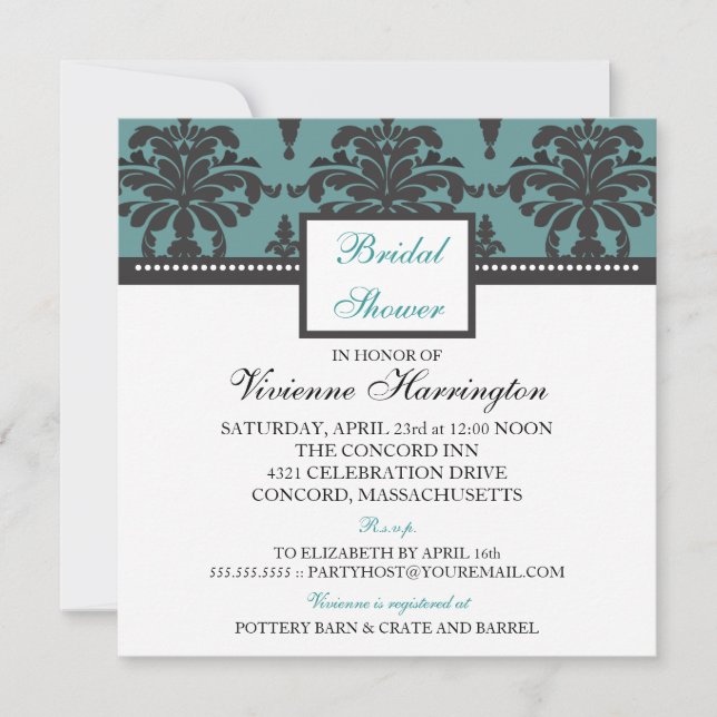 Vivienne Damask Bridal Shower Invitation (Front)