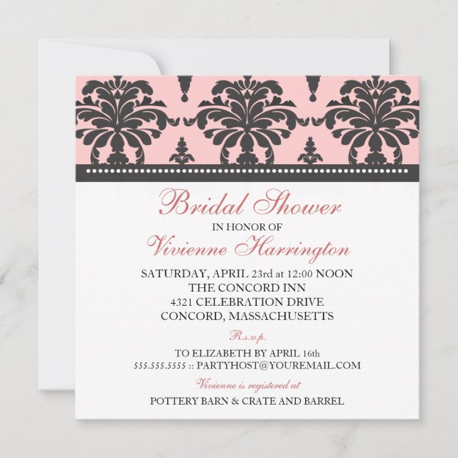 Vivienne Damask Bridal Shower Invitation (Front)