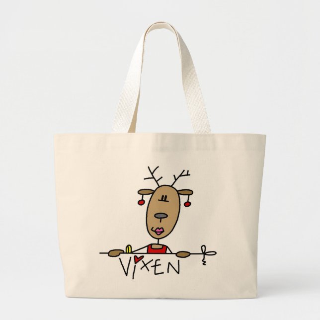 Vixen Reindeer Christmas Tshirts and Gifts Large Tote Bag (Front)