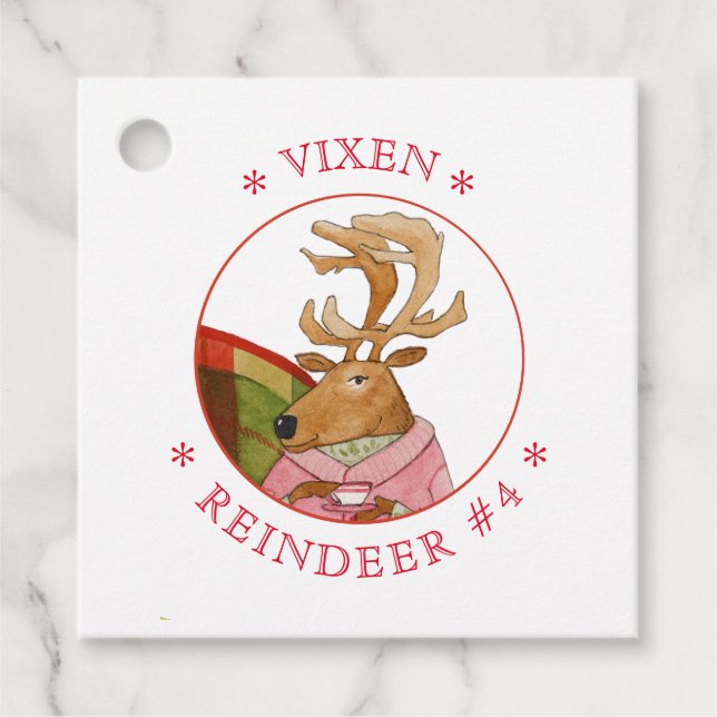 VIXEN REINDEER Square Favour/Gift Tags (Front)