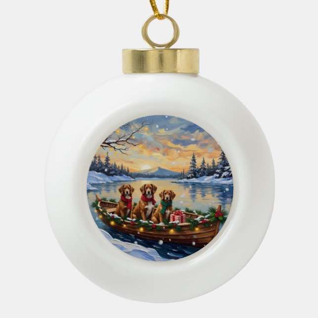 Vizsla Christmas Boat Holiday Ceramic Ball Christmas Ornament (Front)