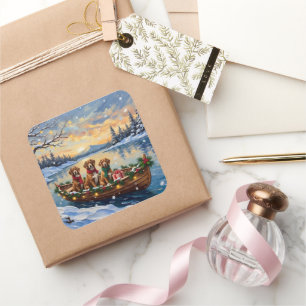 Vizsla Christmas Boat Holiday Square Sticker