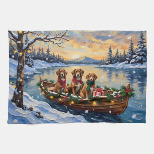 Vizsla Christmas Boat Holiday Tea Towel