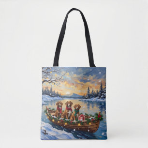Vizsla Christmas Boat Holiday Tote Bag