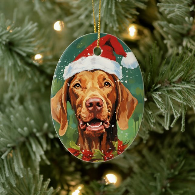 Vizsla Christmas brush painting artwork Ceramic Tree Decoration (Tree)