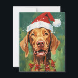 Vizsla Christmas brush painting artwork Holiday Card<br><div class="desc">Colourful and joyful Christmas design with a Vizsla wearing a Santa hat.</div>