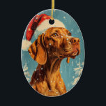 Vizsla Christmas Ceramic Tree Decoration<br><div class="desc">Capture the festive spirit with our Christmas card design featuring an adorable Vizsla donning a Santa hat. This charming cover showcases the joy and warmth of the season,  making it the perfect greeting for your loved ones.</div>
