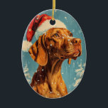 Vizsla Christmas Ceramic Tree Decoration<br><div class="desc">Capture the festive spirit with our Christmas card design featuring an adorable Vizsla donning a Santa hat. This charming cover showcases the joy and warmth of the season,  making it the perfect greeting for your loved ones.</div>