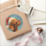Vizsla Christmas Classic Round Sticker<br><div class="desc">Capture the festive spirit with our Christmas card design featuring an adorable Vizsla donning a Santa hat. This charming cover showcases the joy and warmth of the season,  making it the perfect greeting for your loved ones.</div>