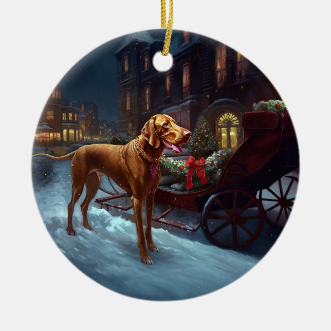 Vizsla Christmas Festive Season  Ceramic Tree Decoration (Front)