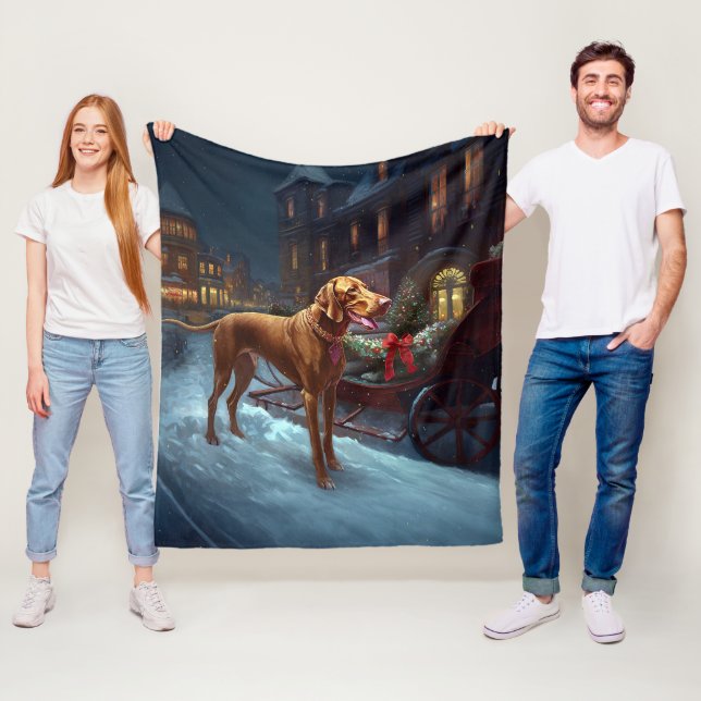 Vizsla Christmas Festive Season  Fleece Blanket (In Situ)