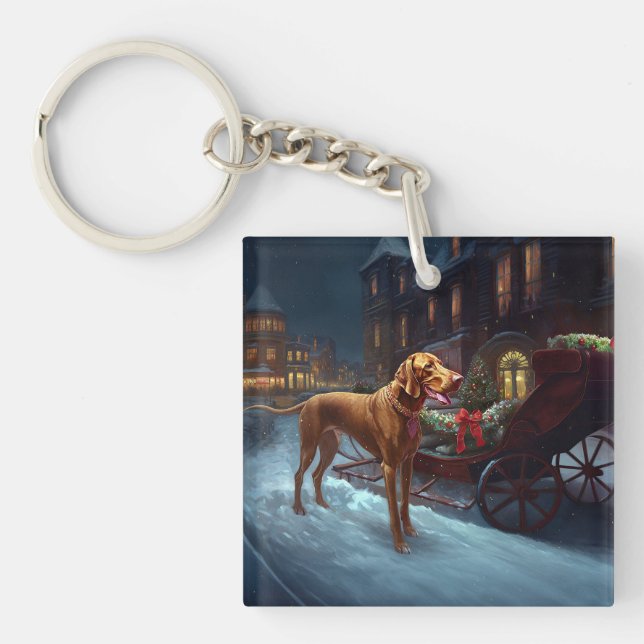 Vizsla Christmas Festive Season  Key Ring (Front)