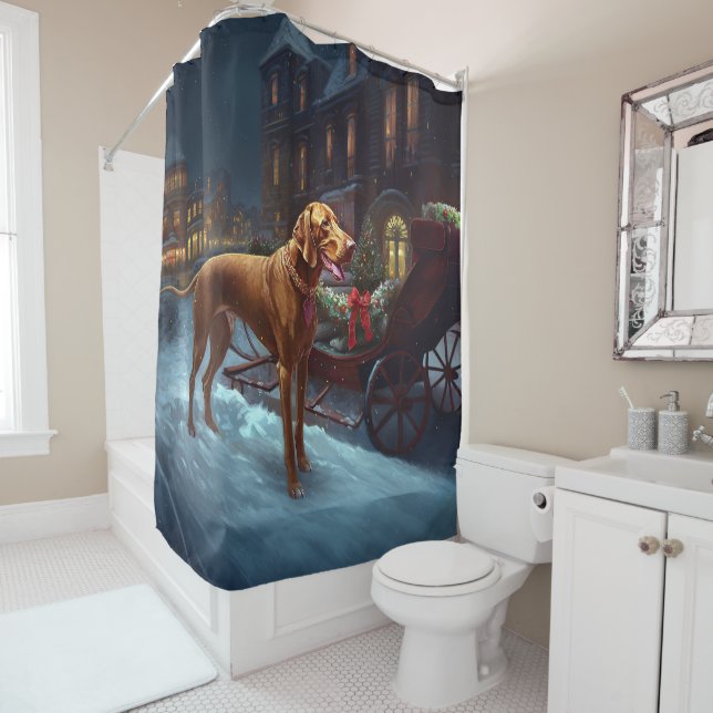 Vizsla Christmas Festive Season  Shower Curtain (In Situ)