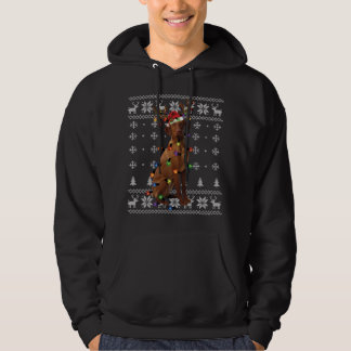 Vizsla Christmas Light Reindeer Dog Santa Hat Ugly Hoodie