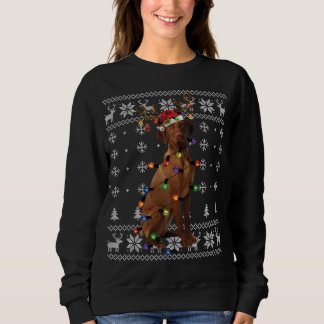 Vizsla Christmas Light Reindeer Dog Santa Hat Ugly Sweatshirt