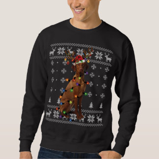 Vizsla Christmas Light Reindeer Dog Santa Hat Ugly Sweatshirt