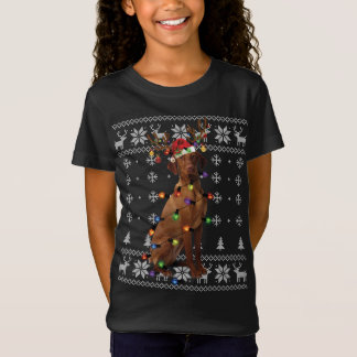 Vizsla Christmas Light Reindeer Dog Santa Hat Ugly T-Shirt