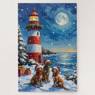 Vizsla Christmas Lighthouse Holiday Jigsaw Puzzle