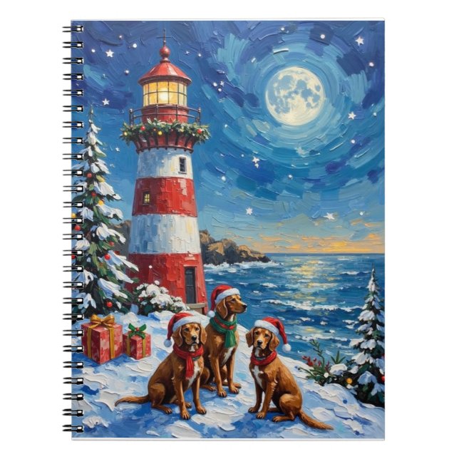 Vizsla Christmas Lighthouse Holiday Notebook (Front)