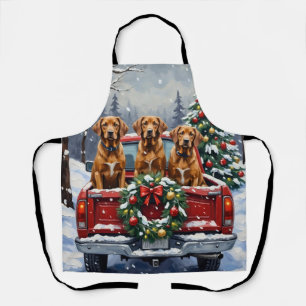 Vizsla Christmas Red Truck Holiday Apron