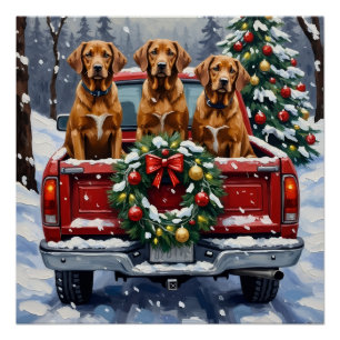 Vizsla Christmas Red Truck Holiday Poster