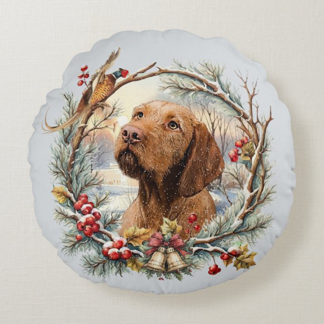 Vizsla Christmas  Round Cushion (Front)