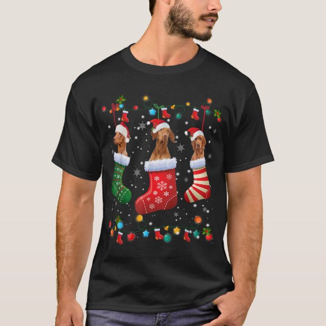 Vizsla Christmas Socks Funny Xmas Vizsla Dog Lover T-Shirt (Front)