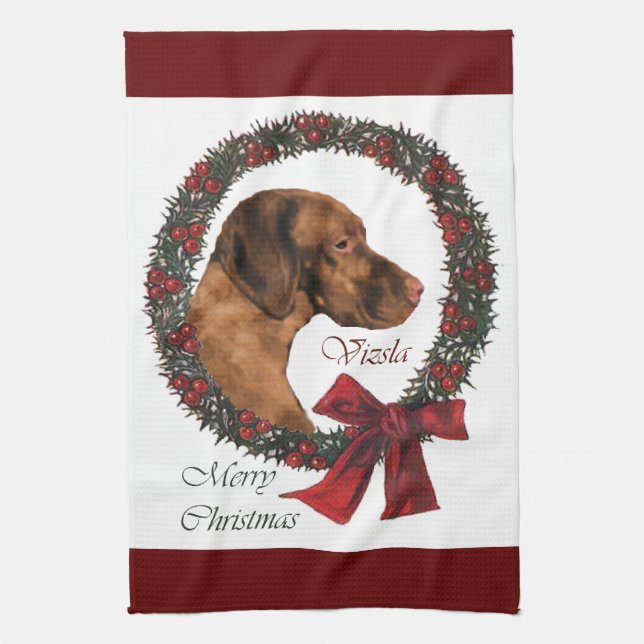 Vizsla Christmas Tea Towel (Vertical)