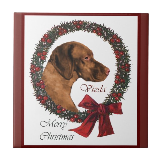 Vizsla Christmas Tile (Front)