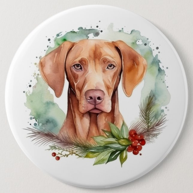 Vizsla Christmas Wreath Festive Pup  6 Cm Round Badge (Front)