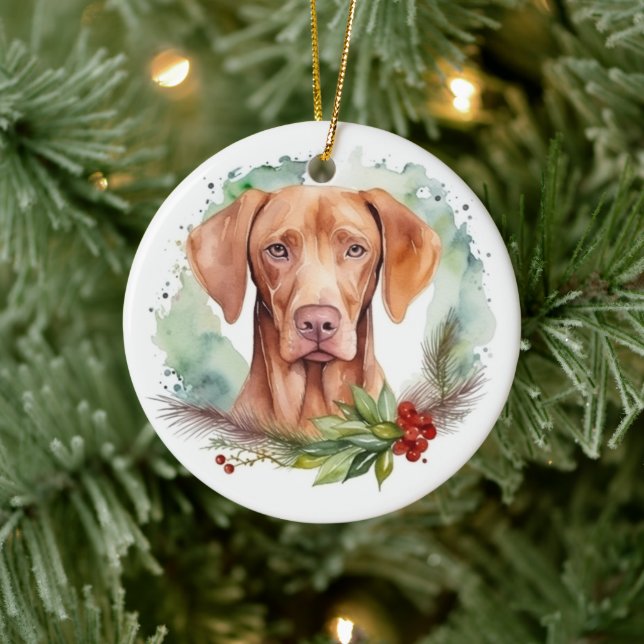Vizsla Christmas Wreath Festive Pup  Ceramic Tree Decoration (Tree)