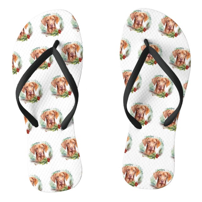 Vizsla Christmas Wreath Festive Pup  Flip Flops (Footbed)