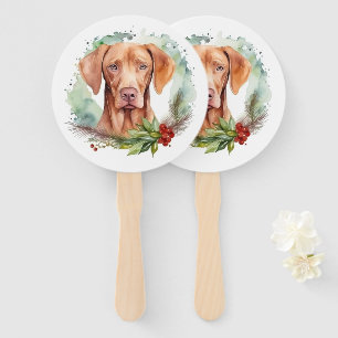 Vizsla Christmas Wreath Festive Pup  Hand Fan