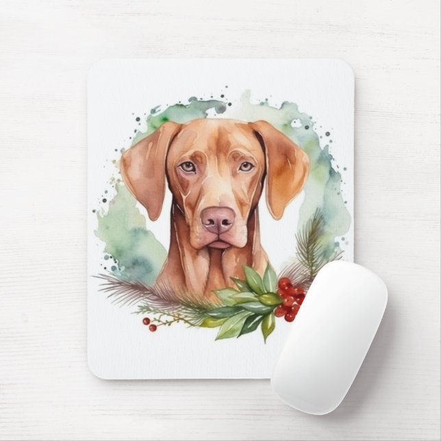 Vizsla Christmas Wreath Festive Pup  Mouse Mat (With Mouse)